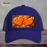 Orange White Owl Hearts Oil Rubbed Novelty License Plate Hat Mesh / Royal Blue