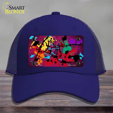 Pink Splatter Oil Rubbed Novelty License Plate Hat Mesh / Royal Blue