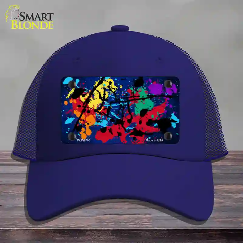 Blue Splatter Oil Rubbed Novelty License Plate Hat Mesh / Royal Blue