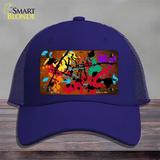 Orange Splatter Oil Rubbed Novelty License Plate Hat Mesh / Royal Blue