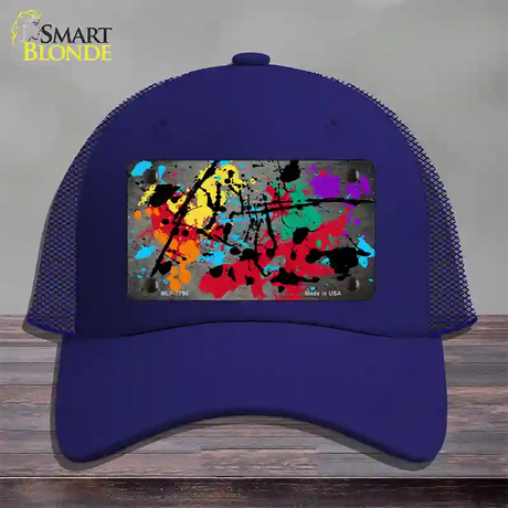 Gray Splatter Oil Rubbed Novelty License Plate Hat Mesh / Royal Blue