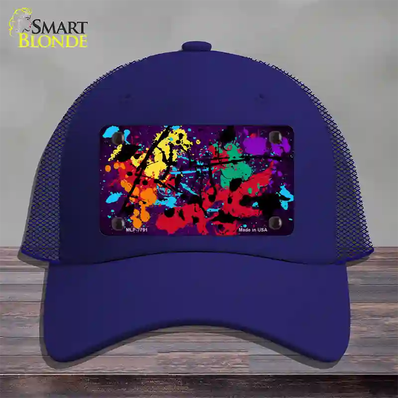 Purple Splatter Oil Rubbed Novelty License Plate Hat Mesh / Royal Blue