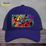 Tan Splatter Oil Rubbed Novelty License Plate Hat Mesh / Royal Blue