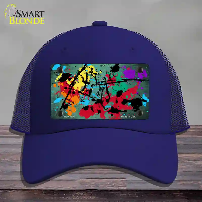 Mint Splatter Oil Rubbed Novelty License Plate Hat Mesh / Royal Blue