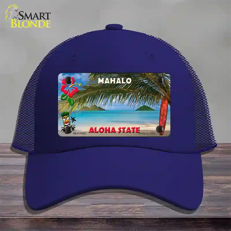 Blank Mahalo Hawaii State Novelty License Plate Hat Mesh / Royal Blue