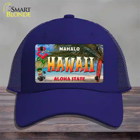 Hawaii State Novelty License Plate Hat Mesh / Royal Blue