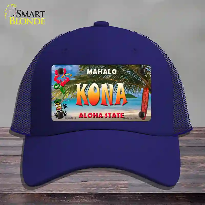 Kona Hawaii State Novelty License Plate Hat Mesh / Royal Blue