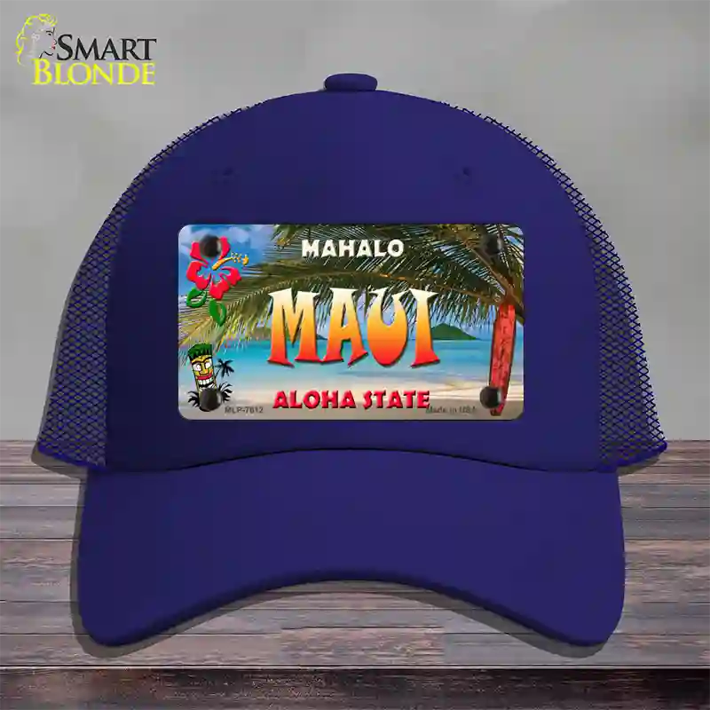 Maui Hawaii State Novelty License Plate Hat Mesh / Royal Blue