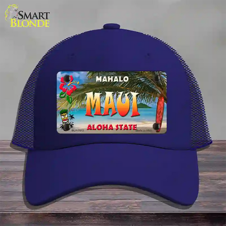 Maui Hawaii State Novelty License Plate Hat Mesh / Royal Blue