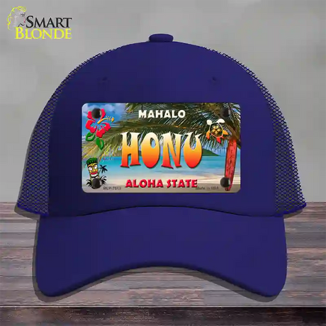 Honu Hawaii State Novelty License Plate Hat Mesh / Royal Blue