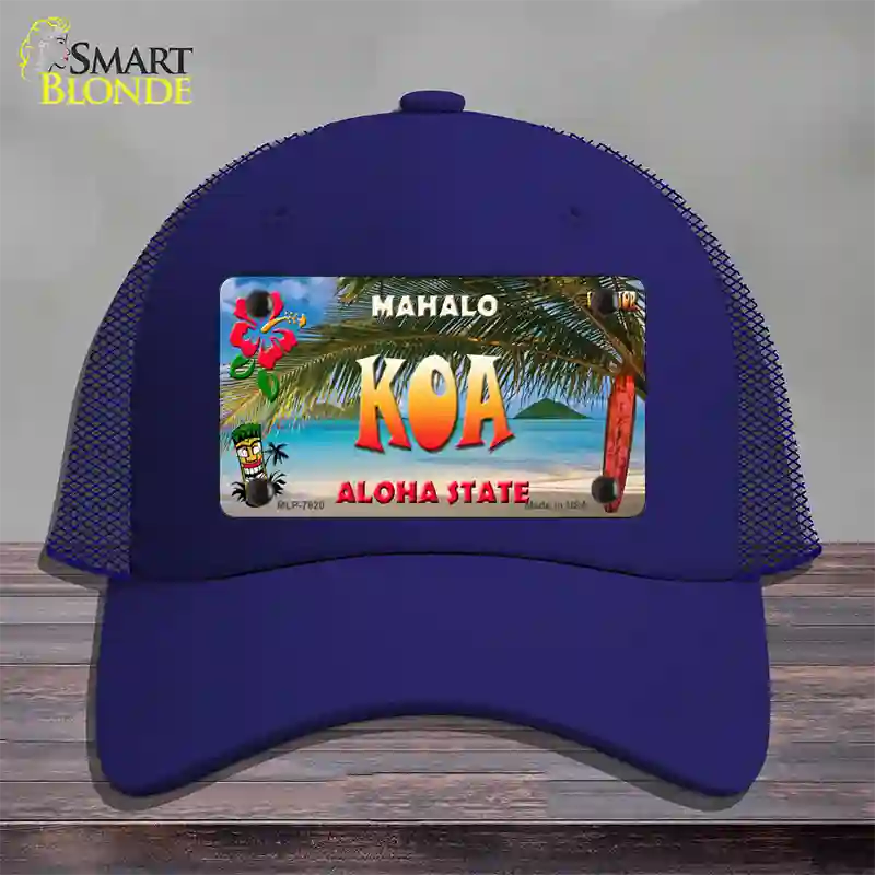 Koa Hawaii State Novelty License Plate Hat Mesh / Royal Blue