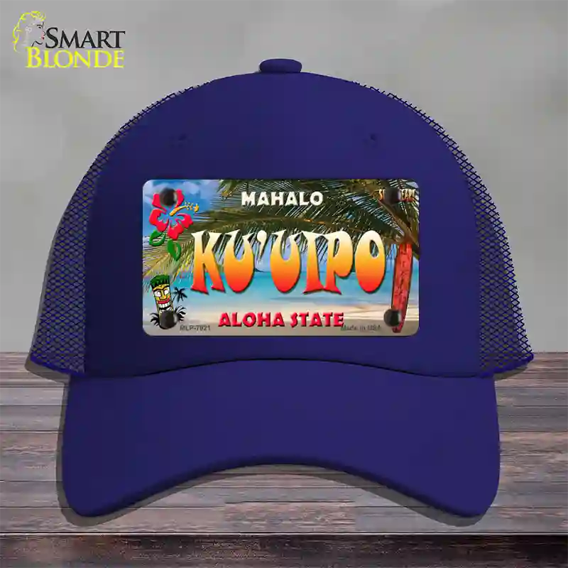 Ku uipo Hawaii State Novelty License Plate Hat Mesh / Royal Blue