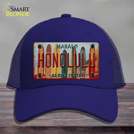 Honolulu Surfboards Hawaii State Novelty License Plate Hat Mesh / Royal Blue