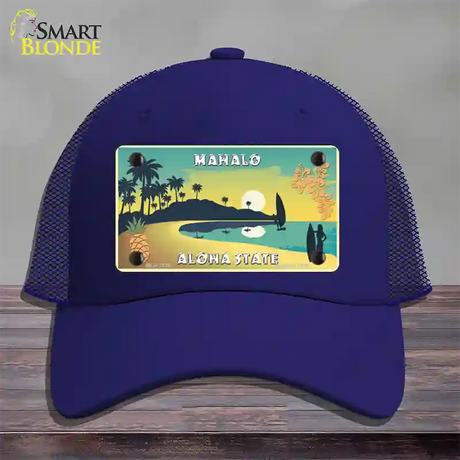 Mahalo Pineapple Hawaii Blank State Novelty License Plate Hat Mesh / Royal Blue