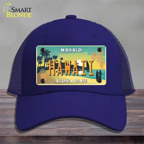 Hawaii Pineapple Novelty License Plate Hat Mesh / Royal Blue