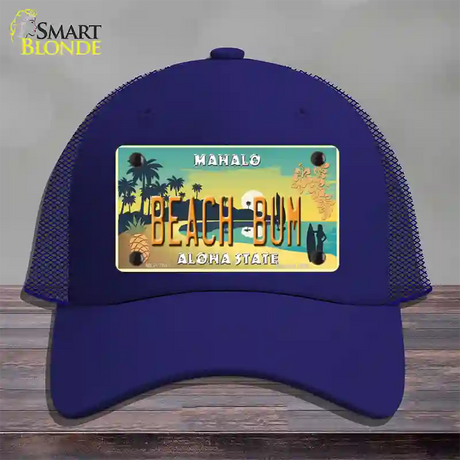 Beach Bum Hawaii Pineapple Novelty License Plate Hat Mesh / Royal Blue