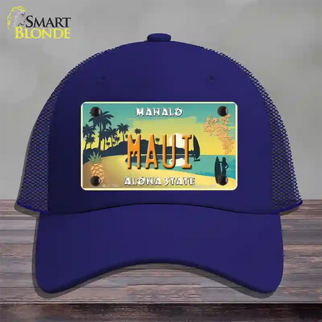 Maui Hawaii Pineapple Novelty License Plate Hat Mesh / Royal Blue