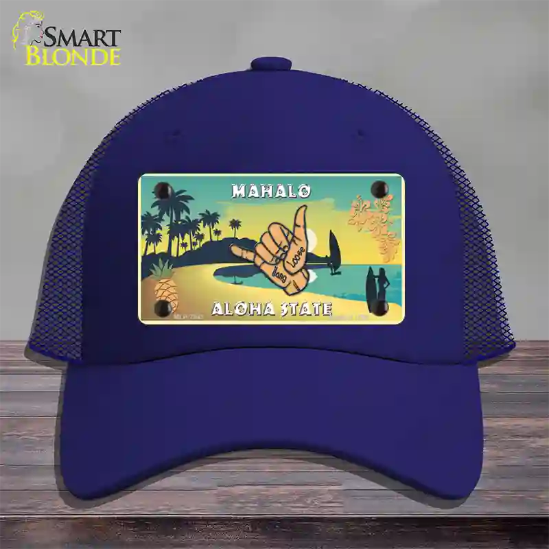 Hang Loose Hawaii Pineapple Novelty License Plate Hat Mesh / Royal Blue