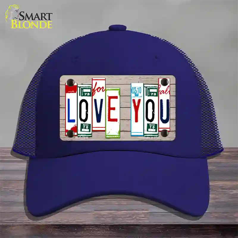 Love You License Plate Art Wood Novelty License Plate Hat Mesh / Royal Blue