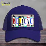 Believe License Plate Art Wood Novelty License Plate Hat Mesh / Royal Blue