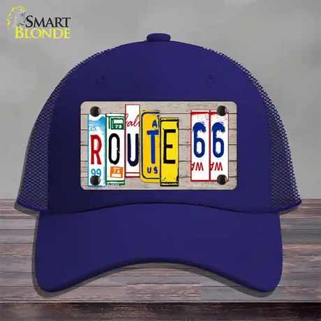 Route 66 License Plate Art Wood Novelty License Plate Hat Mesh / Royal Blue