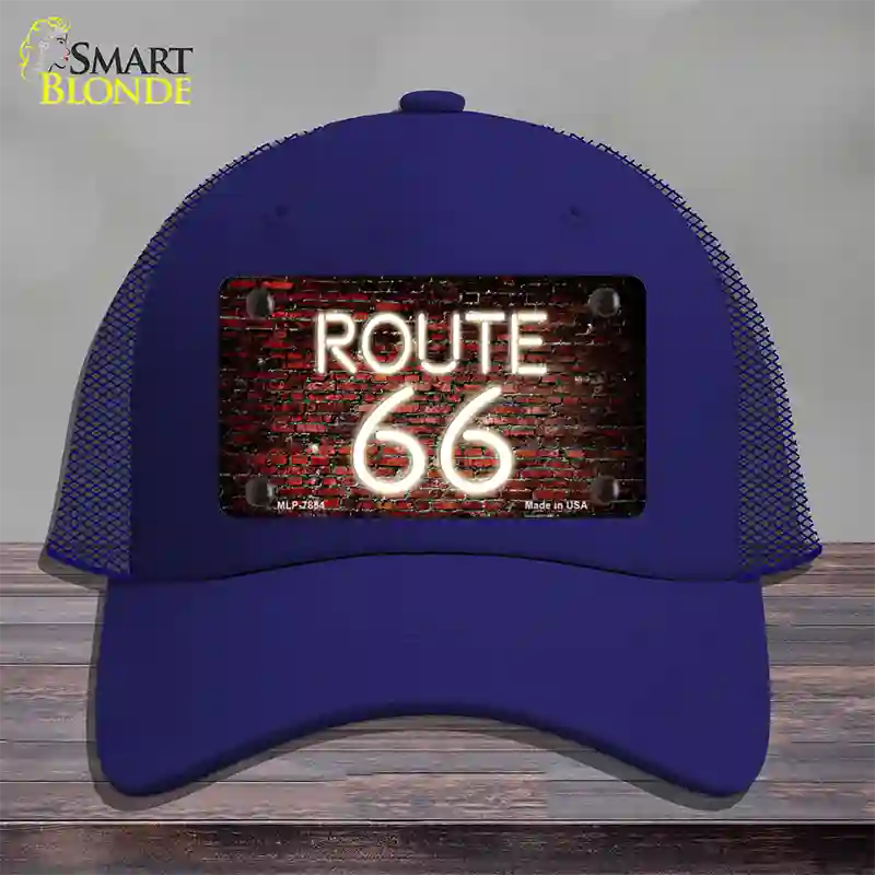 Route 66 Neon Brick Novelty License Plate Hat Mesh / Royal Blue