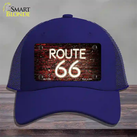 Route 66 Neon Brick Novelty License Plate Hat Mesh / Royal Blue