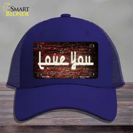 Love You On Brick Wall Novelty License Plate Hat Mesh / Royal Blue