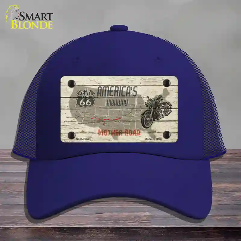 Americas Highway Route 66 Novelty License Plate Hat Mesh / Royal Blue