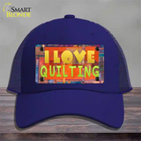 I Love Quilting Novelty License Plate Hat Mesh / Royal Blue