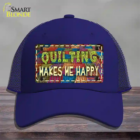 Quilting Makes Me Happy Novelty License Plate Hat Mesh / Royal Blue