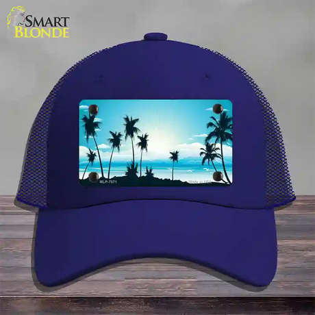 Sunset Blue Novelty License Plate Hat Mesh / Royal Blue