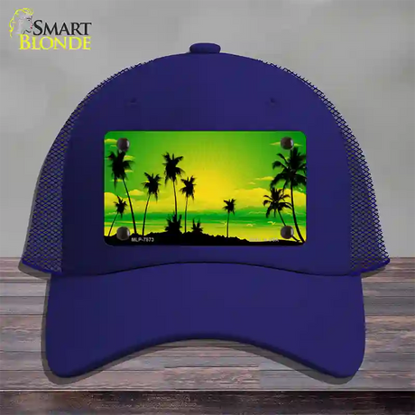 Sunset Yellow Green Novelty License Plate Hat Mesh / Royal Blue