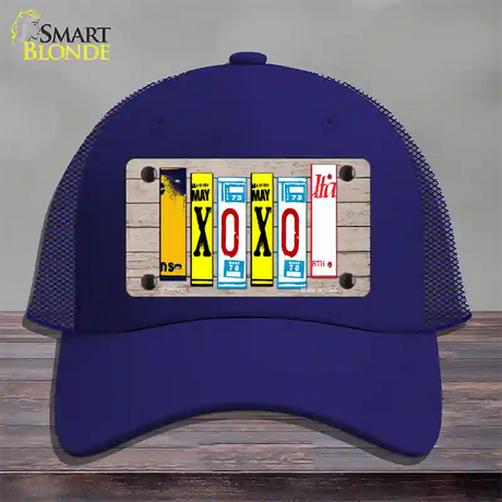 XOXO License Plate Art Novelty License Plate Hat Mesh / Royal Blue