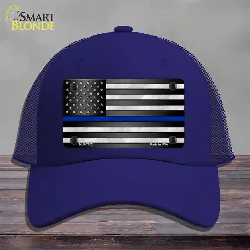 American Flag Thin Blue Line Novelty License Plate Hat Mesh / Royal Blue