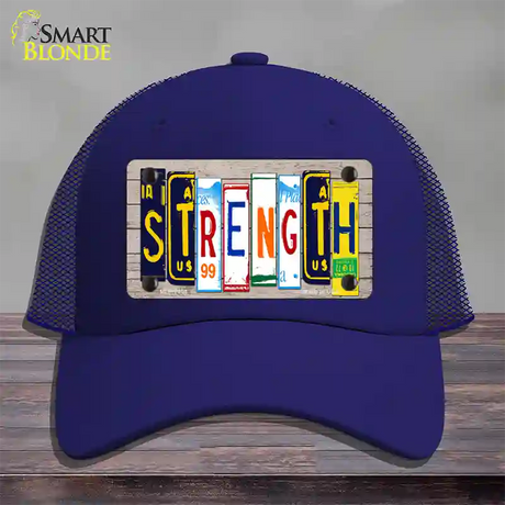 Strength Wood License Plate Art Novelty License Plate Hat Mesh / Royal Blue