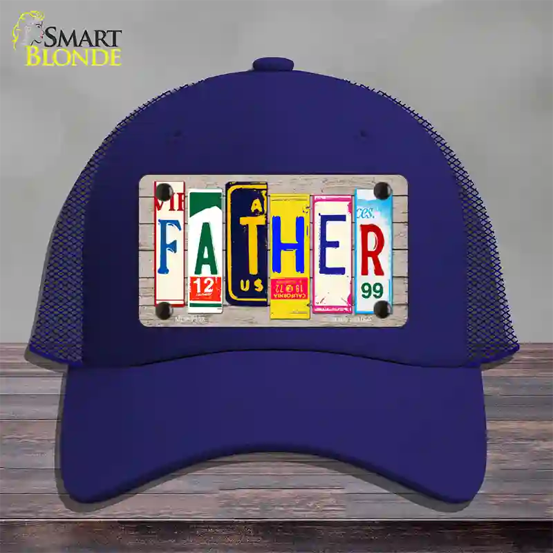 Father Wood License Plate Art Novelty License Plate Hat Mesh / Royal Blue