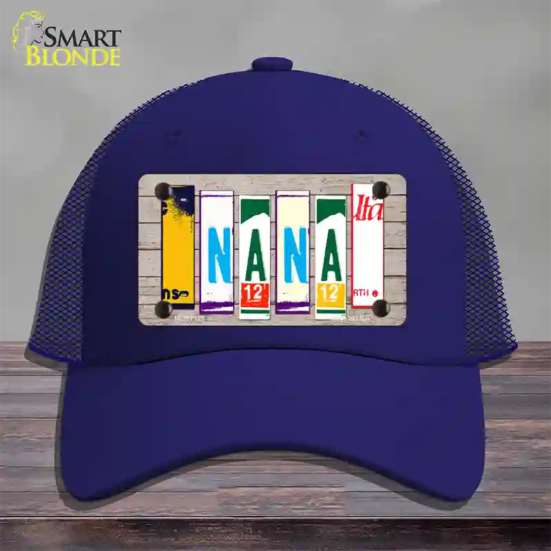 Nana Wood License Plate Art Novelty License Plate Hat Mesh / Royal Blue