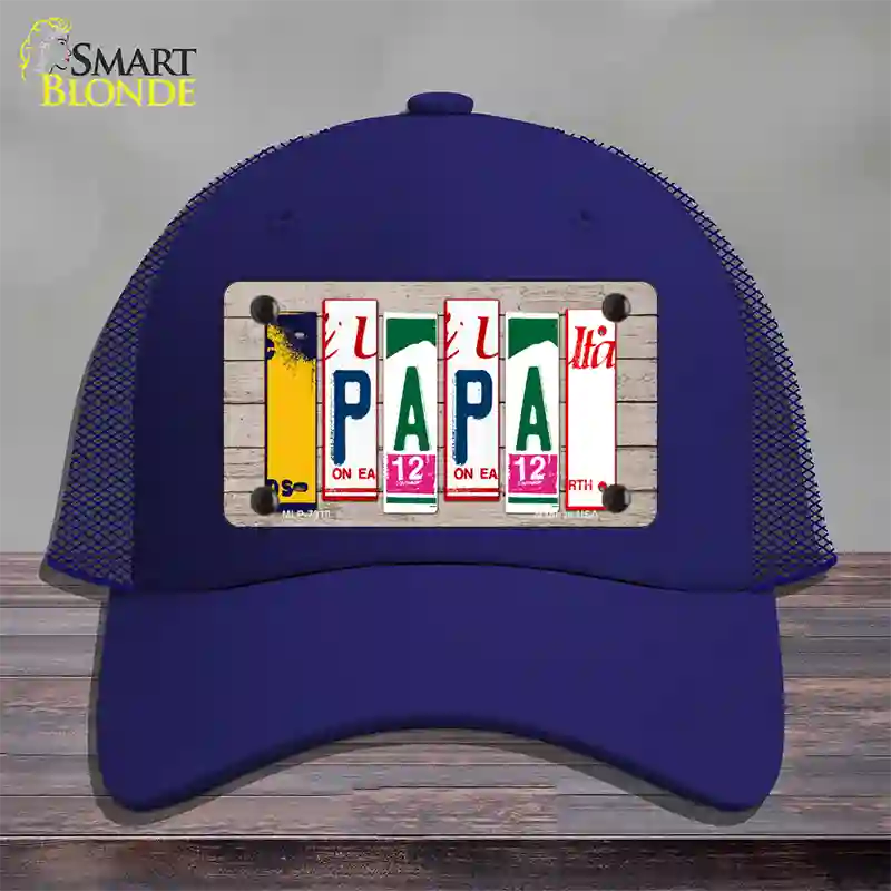 Papa Wood License Plate Art Novelty License Plate Hat Mesh / Royal Blue