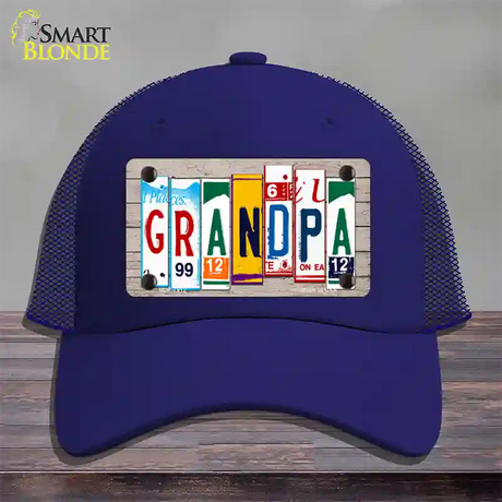 Grandpa Wood License Plate Art Novelty License Plate Hat Mesh / Royal Blue