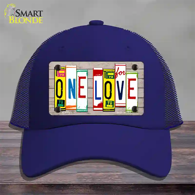 One Love Wood License Plate Art Novelty License Plate Hat Mesh / Royal Blue