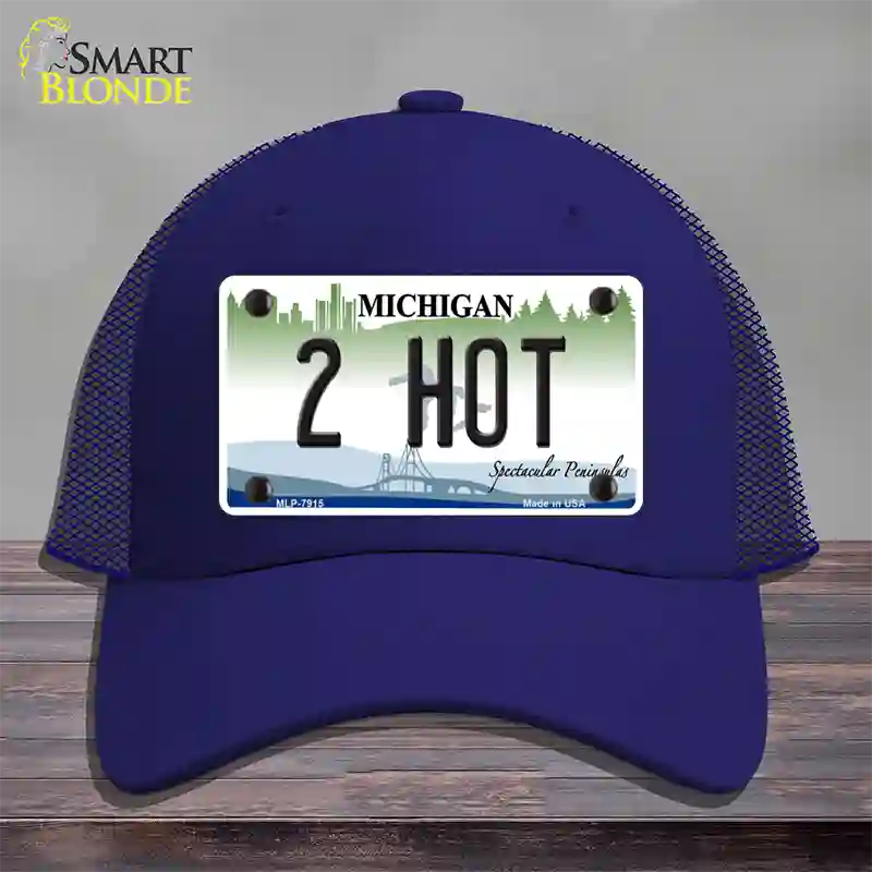 2 Hot Michigan Novelty License Plate Hat Mesh / Royal Blue