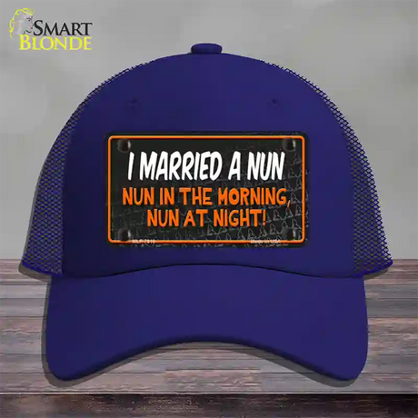 I Married A Nun Novelty License Plate Hat Mesh / Royal Blue