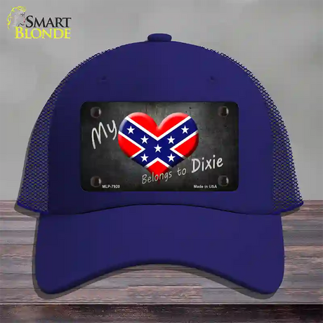 Heart Belongs To Dixie Novelty License Plate Hat Mesh / Royal Blue