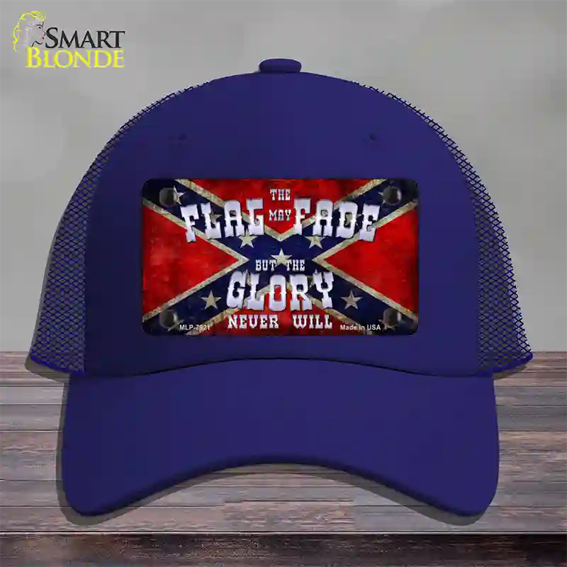 Flag May Fade Novelty License Plate Hat Mesh / Royal Blue