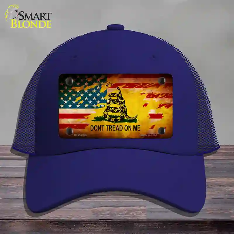 Dont Tread On Me US Flag Novelty License Plate Hat Mesh / Royal Blue