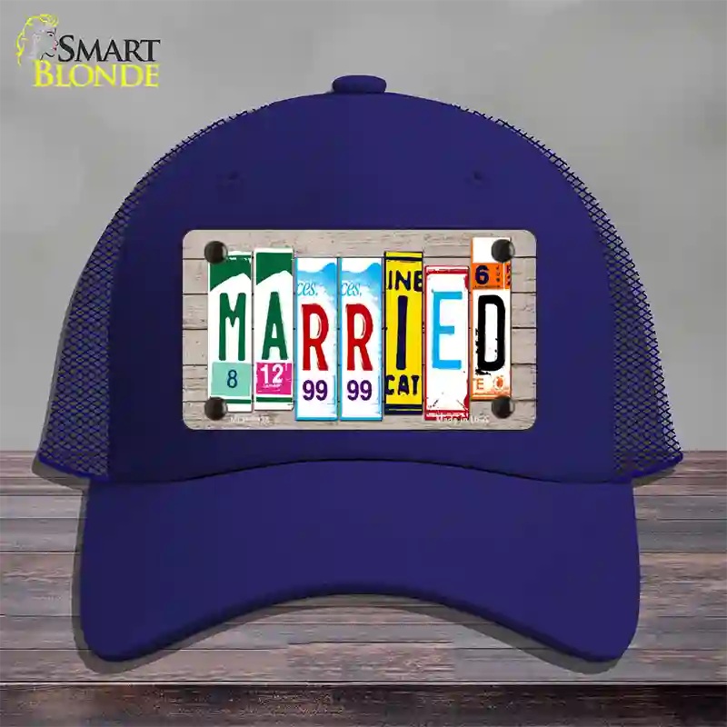 Married Wood License Plate Art Novelty License Plate Hat Mesh / Royal Blue