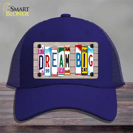 Dream Big Wood License Plate Art Novelty License Plate Hat Mesh / Royal Blue