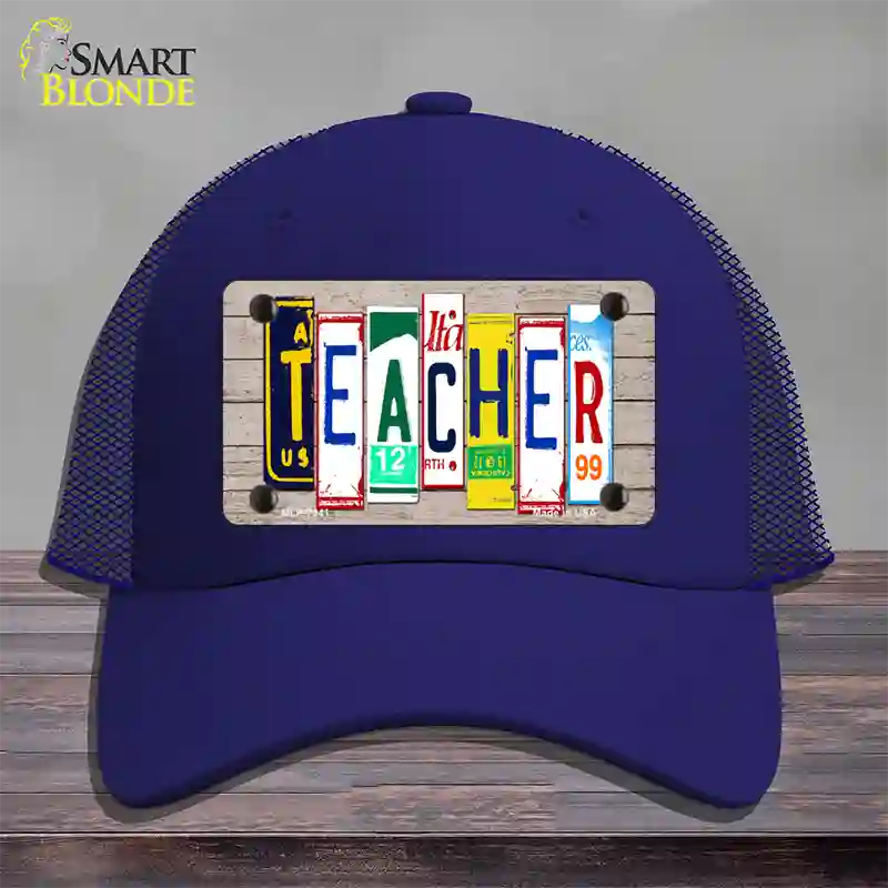 Teacher Wood License Plate Art Novelty License Plate Hat Mesh / Royal Blue