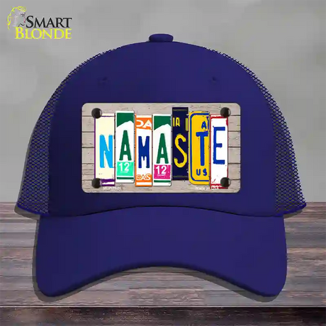 Namaste Wood License Plate Art Novelty License Plate Hat Mesh / Royal Blue